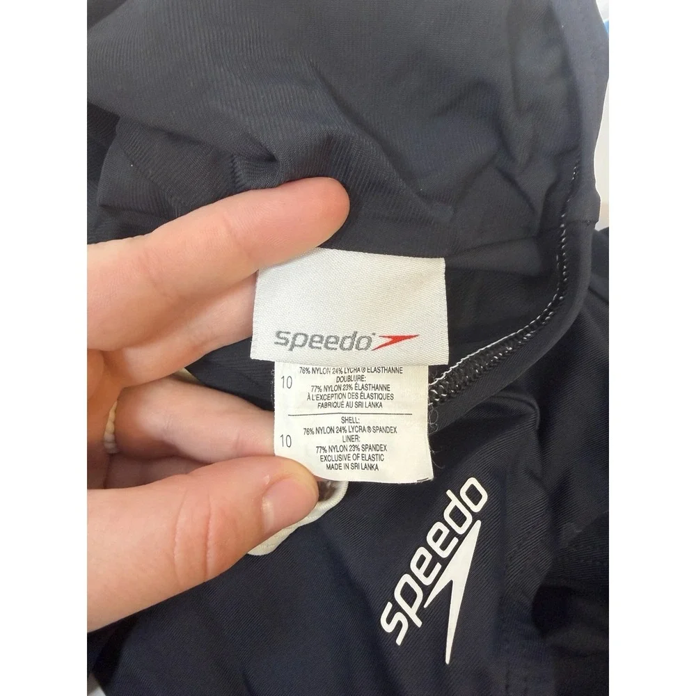 Speedo‎ Women Size 10 PowerFLEX Black White Racerback One Piece Swimsuit